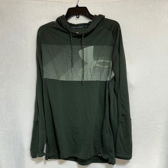 2 Under Armour Men's Hoodie Large Green & Blue Hooded Fitted Long Sleeve Shirt - Picture 4 of 12
